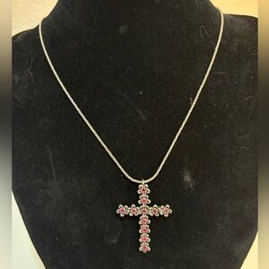 Paz Creations Sterling Silver 925 Flower Ruby Cross Pendant with 925 Chain